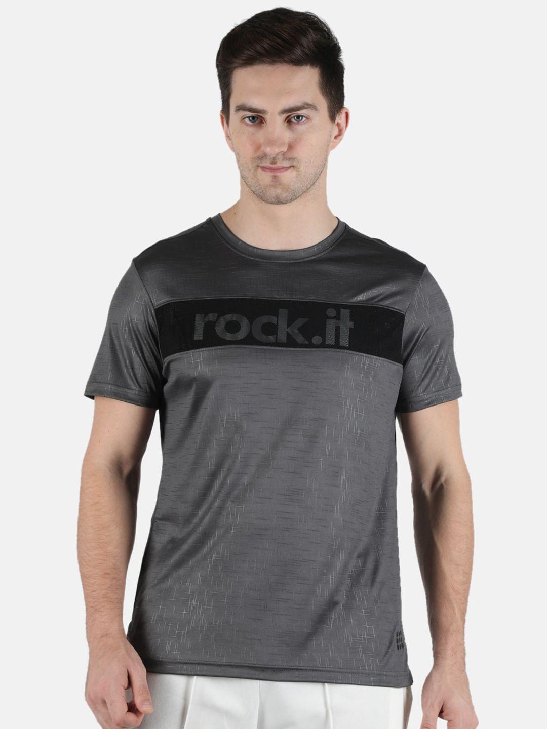 rock it men grey typography printed training or gym t-shirt