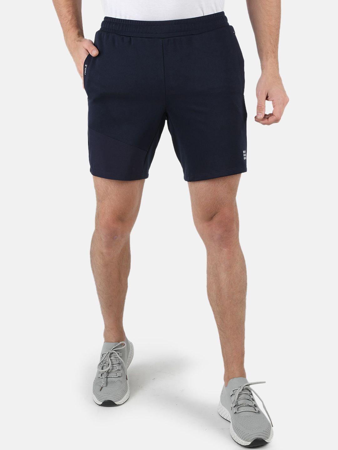 rock it men navy blue regular fit solid sports shorts