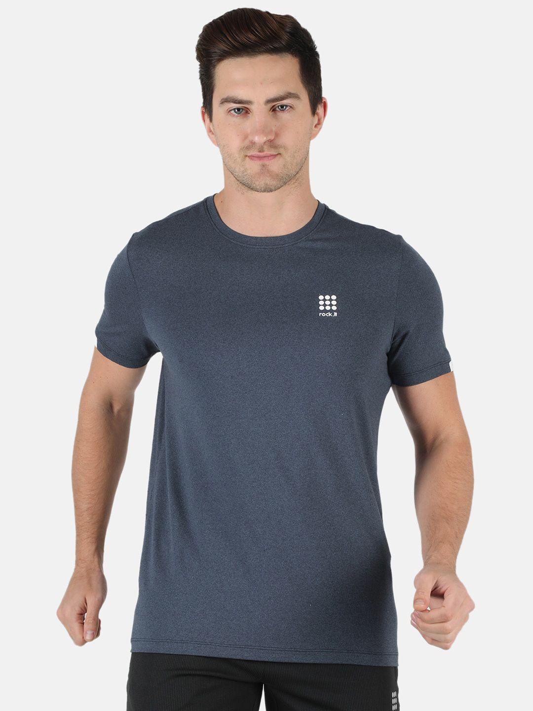 rock it men navy blue regular fit t-shirt