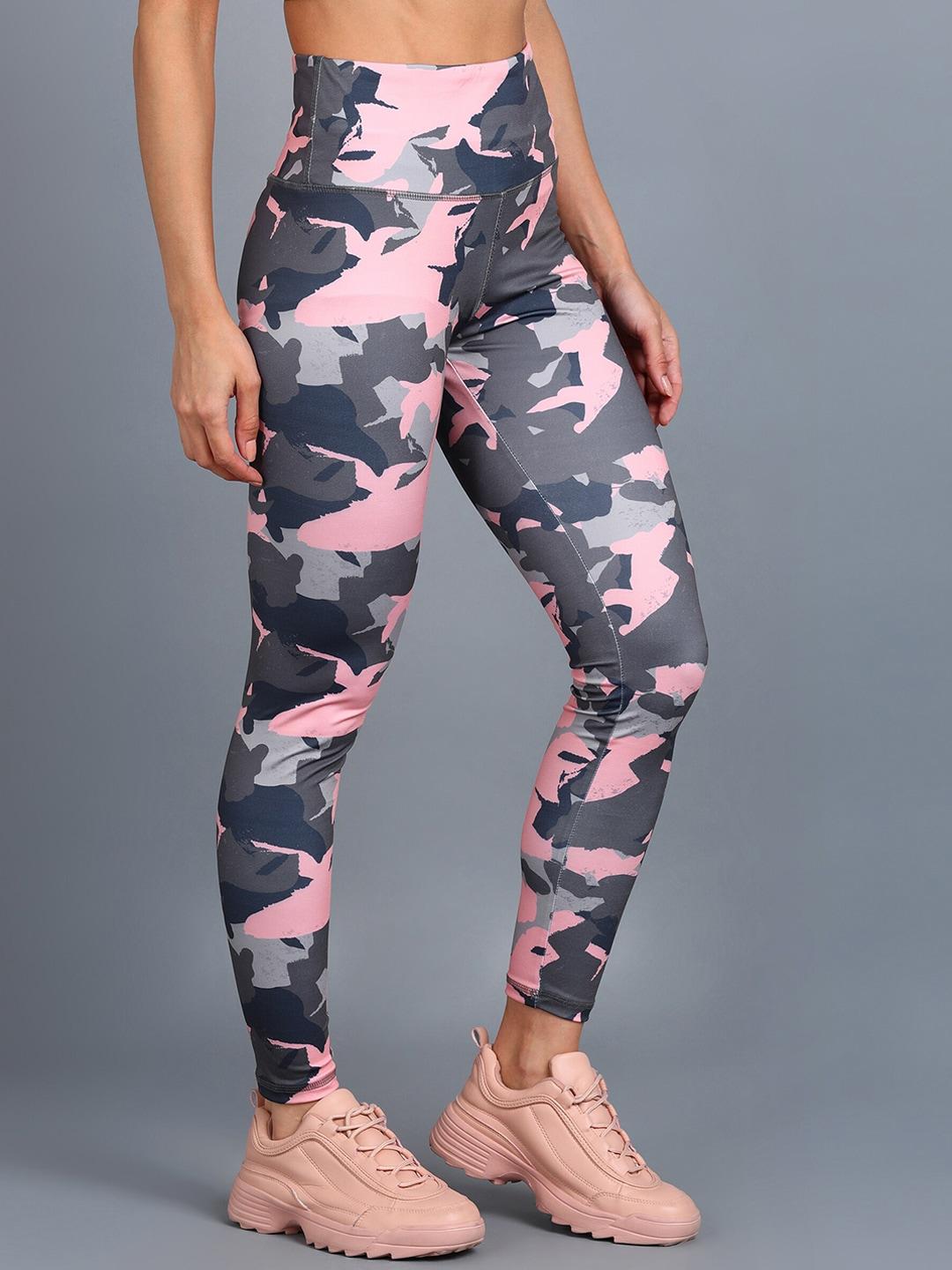 rock paper scissors women peach coloured camouflage printed ankle length training tights