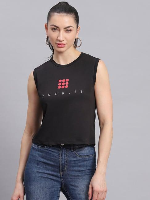 rock.it black graphic print crop top