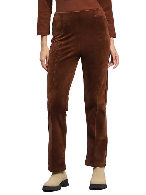 rock.it brown regular fit mid rise trousers