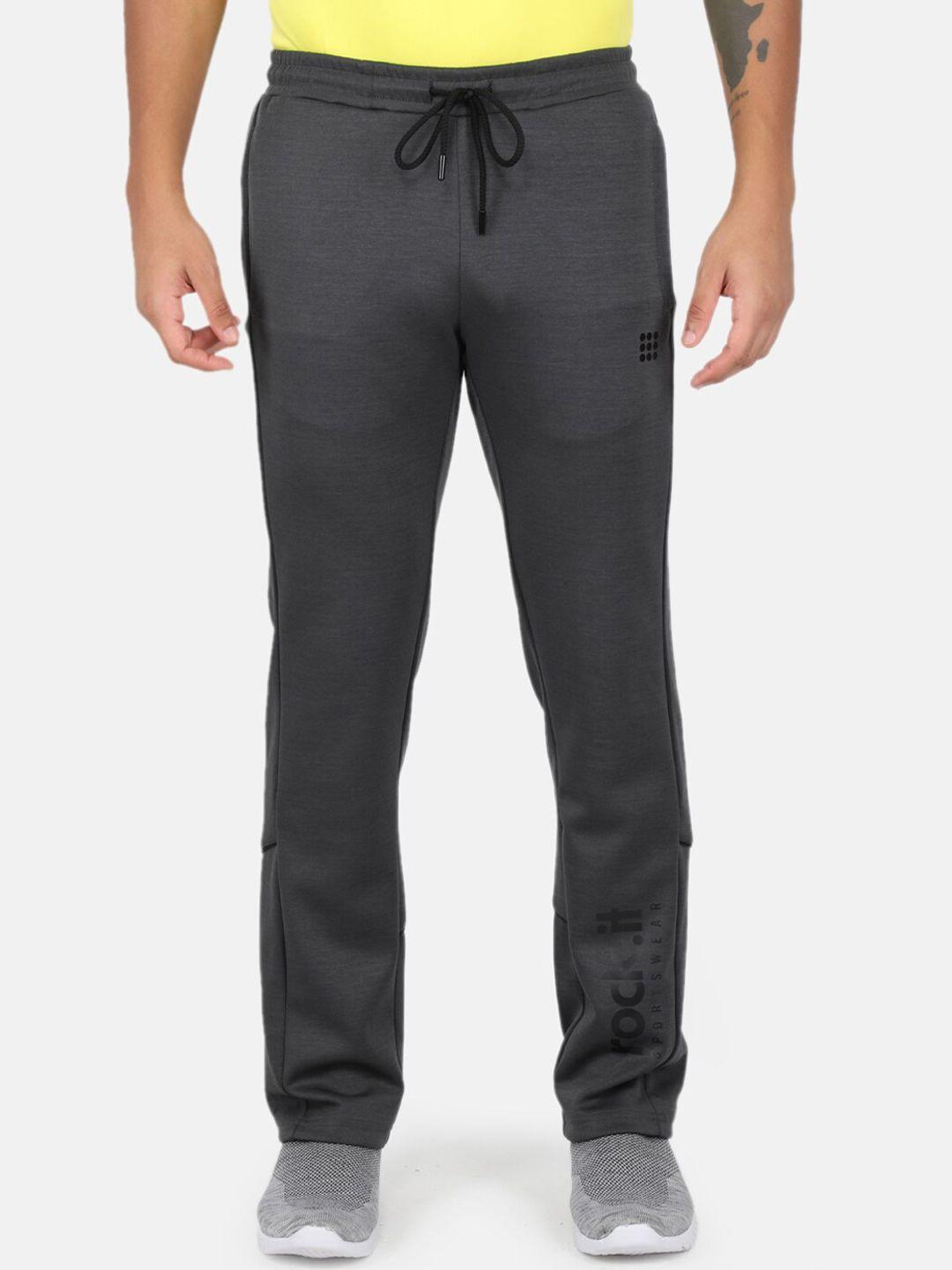 rock.it men grey solid polyester blend track pants