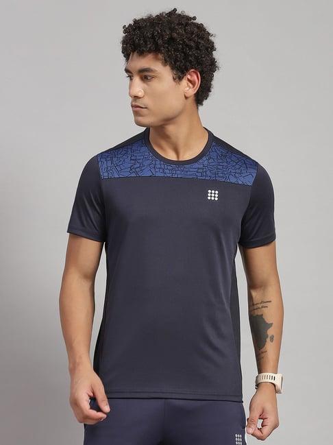 rock.it navy blue regular fit self pattern t-shirt