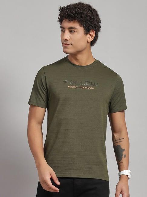 rock.it olive slim fit printed t-shirt