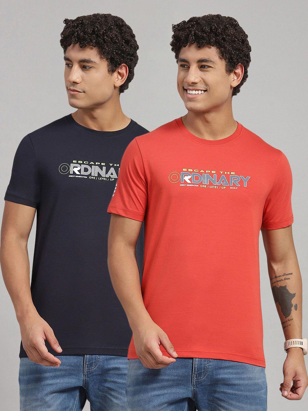 rock.it pack of 2 typography printed slim fit cotton t-shirt