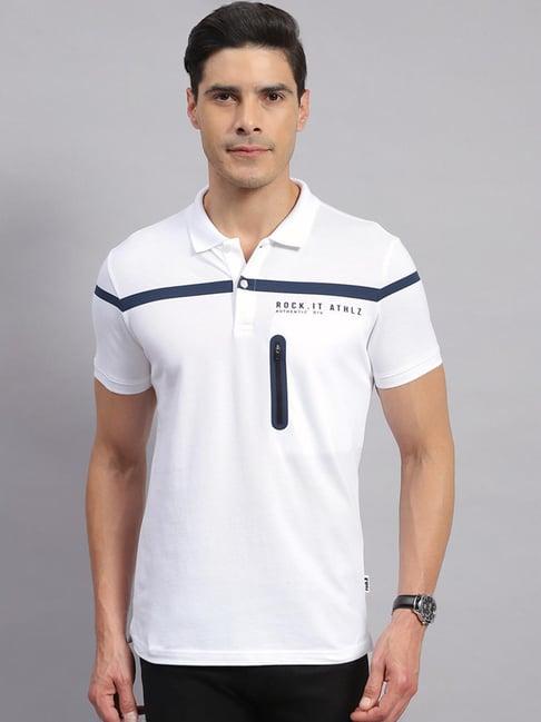 rock.it white cotton regular fit printed polo t-shirt