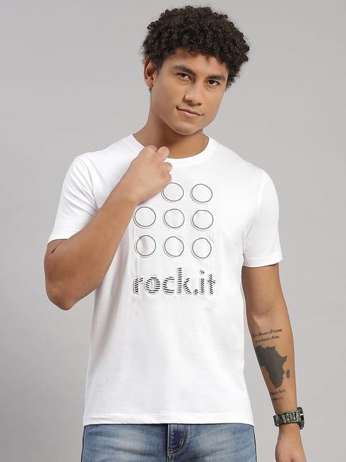 rock.it white slim fit printed t-shirt