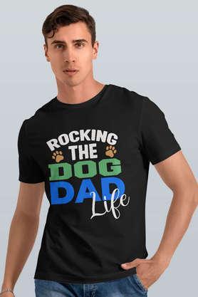rocking dog dad round neck mens t-shirt - black
