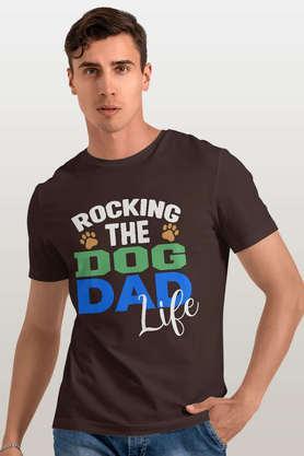 rocking dog dad round neck mens t-shirt - brown