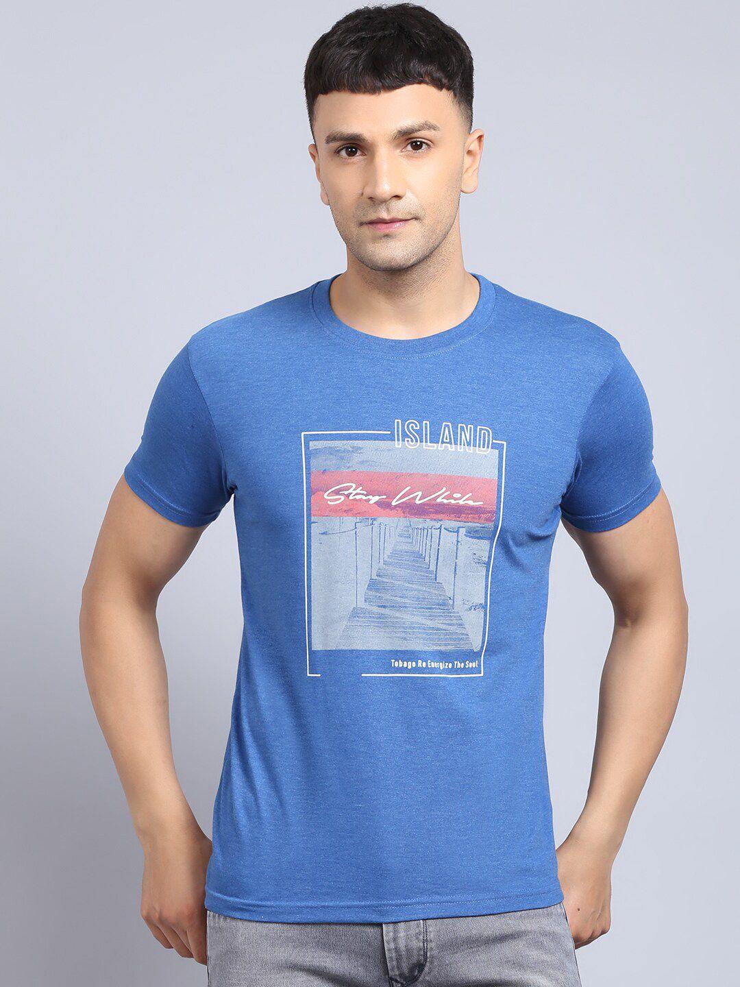 rodamo men blue & white printed slim fit cotton t-shirt