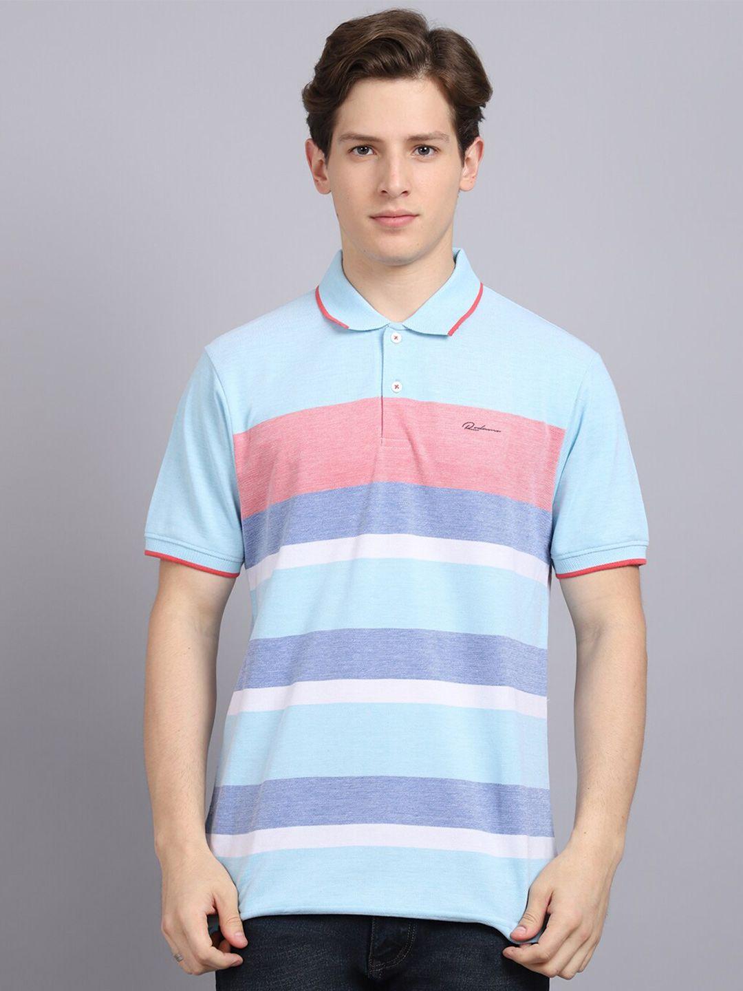 rodamo men blue striped polo collar slim fit t-shirt