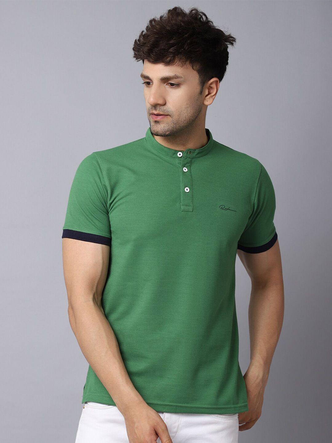 rodamo men green mandarin collar slim fit t-shirt