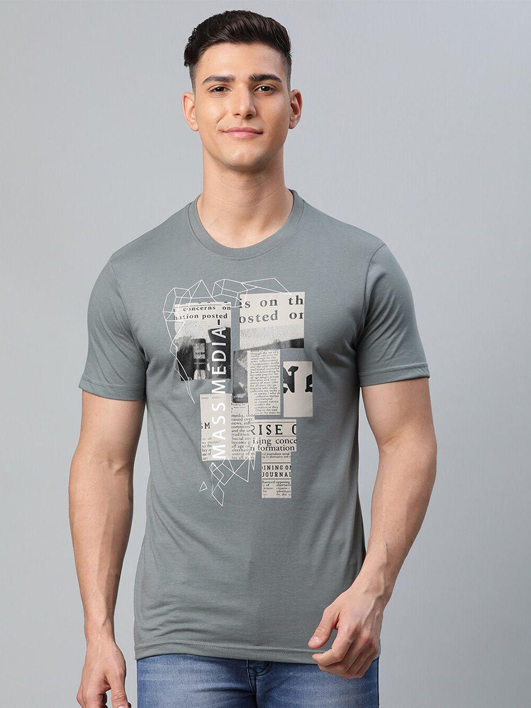 rodamo men grey typography printed slim fit t-shirt