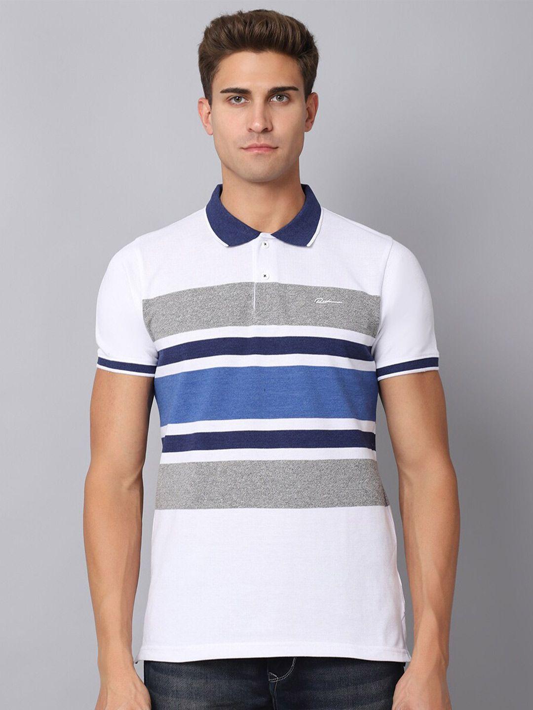 rodamo men multicoloured & magnolia striped polo collar slim fit t-shirt