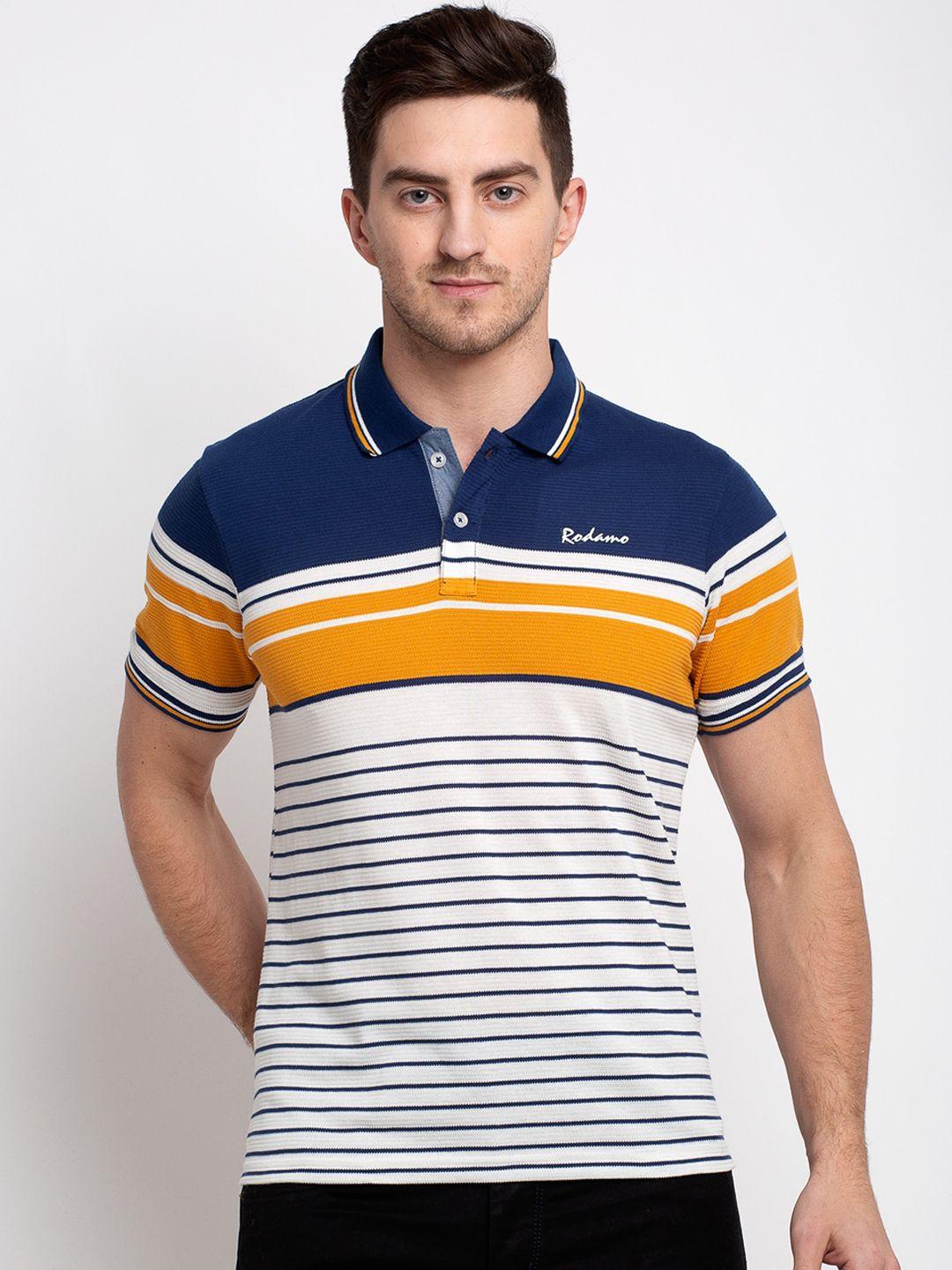 rodamo men multicoloured striped polo collar t-shirt