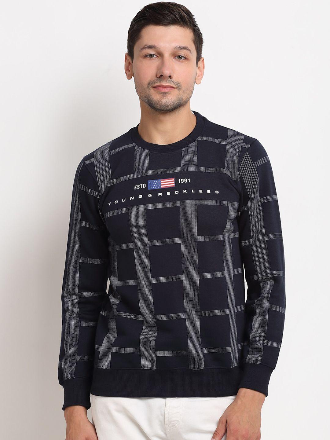 rodamo men navy blue printed sweatshirt