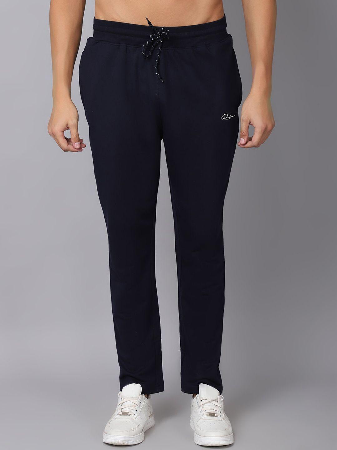 rodamo men navy blue solid slim fit track pants