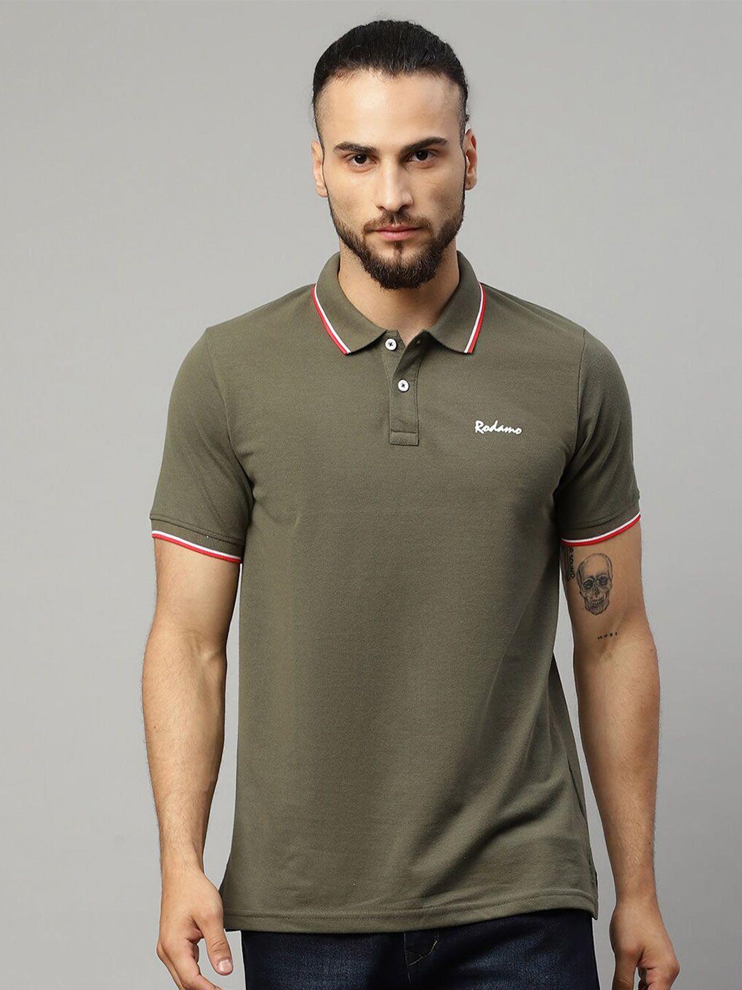 rodamo men olive green polo collar t-shirt