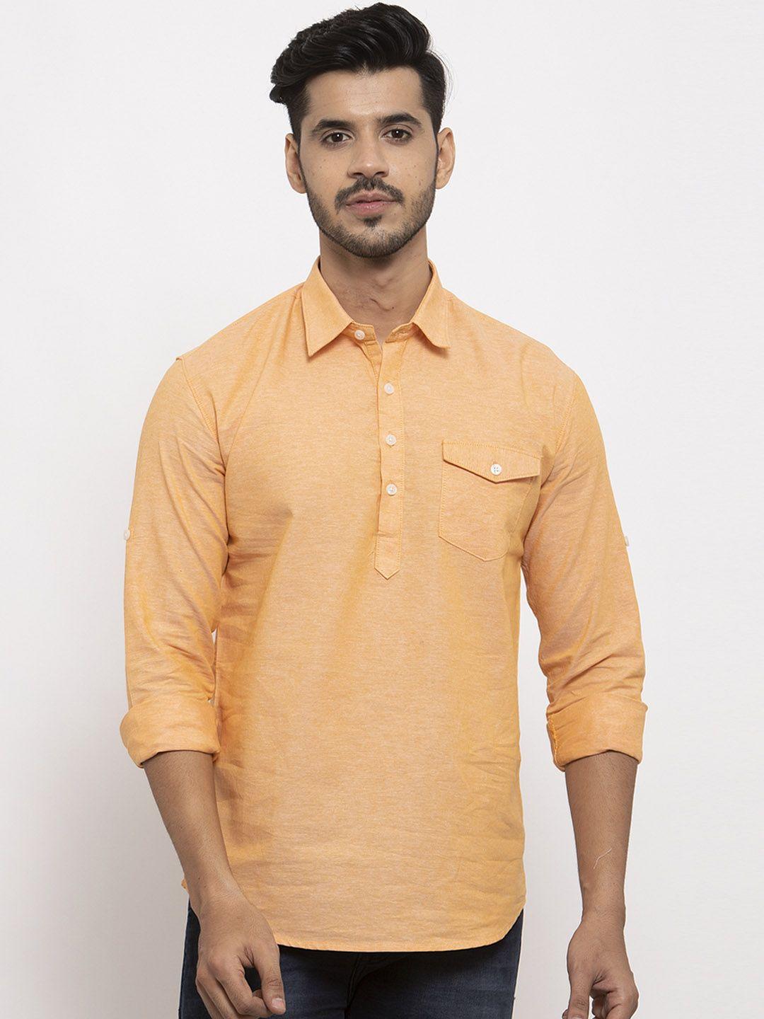 rodamo men orange solid pathani kurta