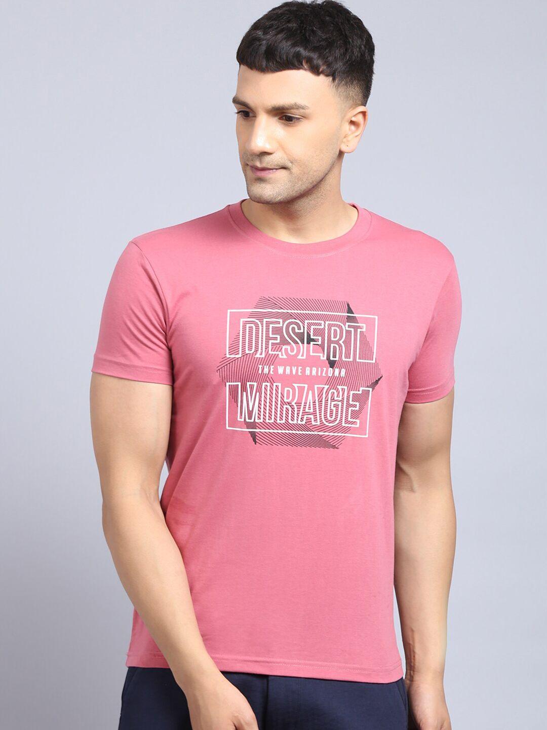 rodamo men pink typography printed slim fit t-shirt