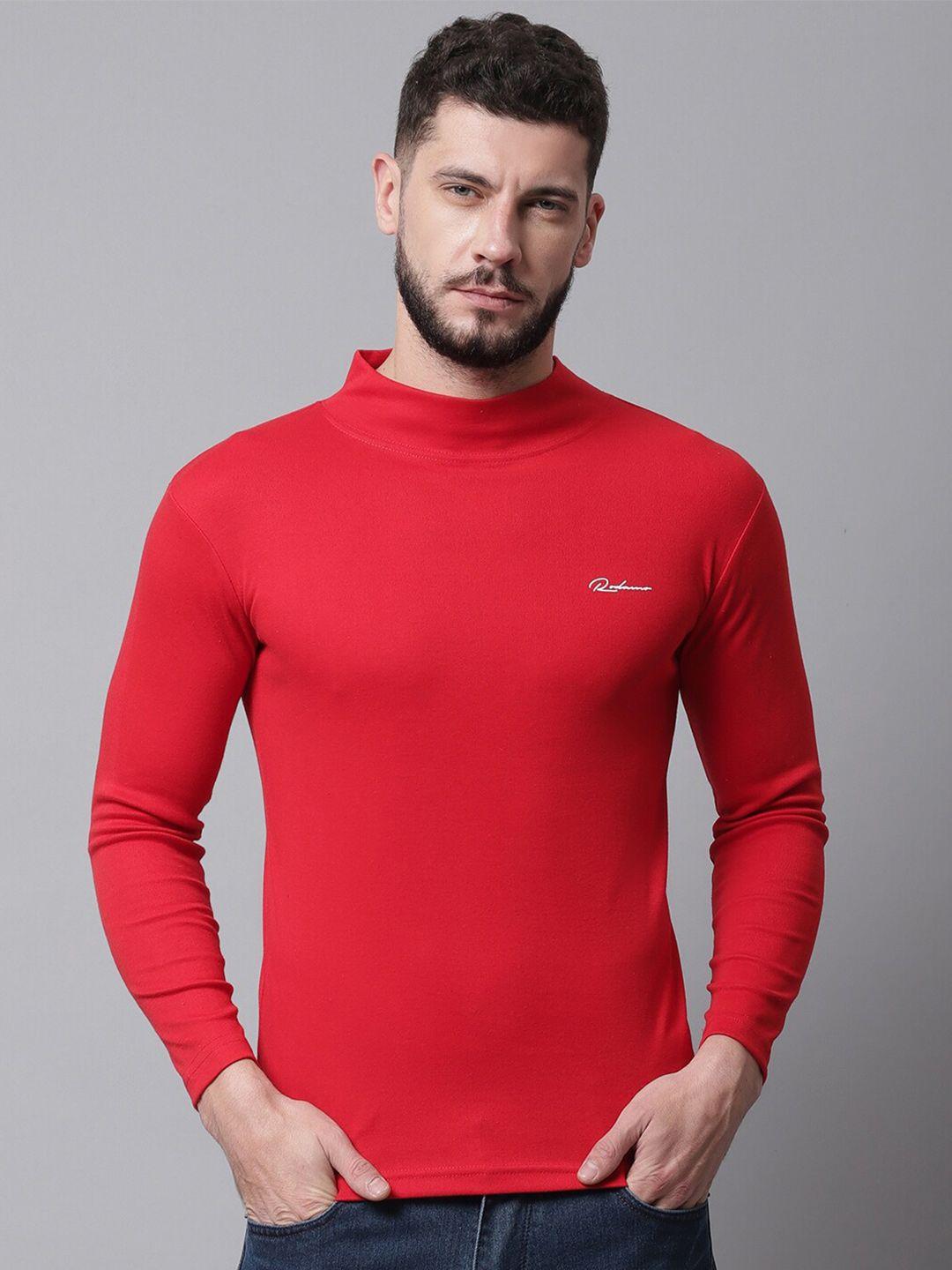 rodamo men red high neck slim fit cotton t-shirt