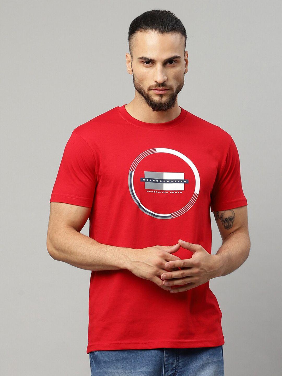 rodamo men red printed slim fit t-shirt