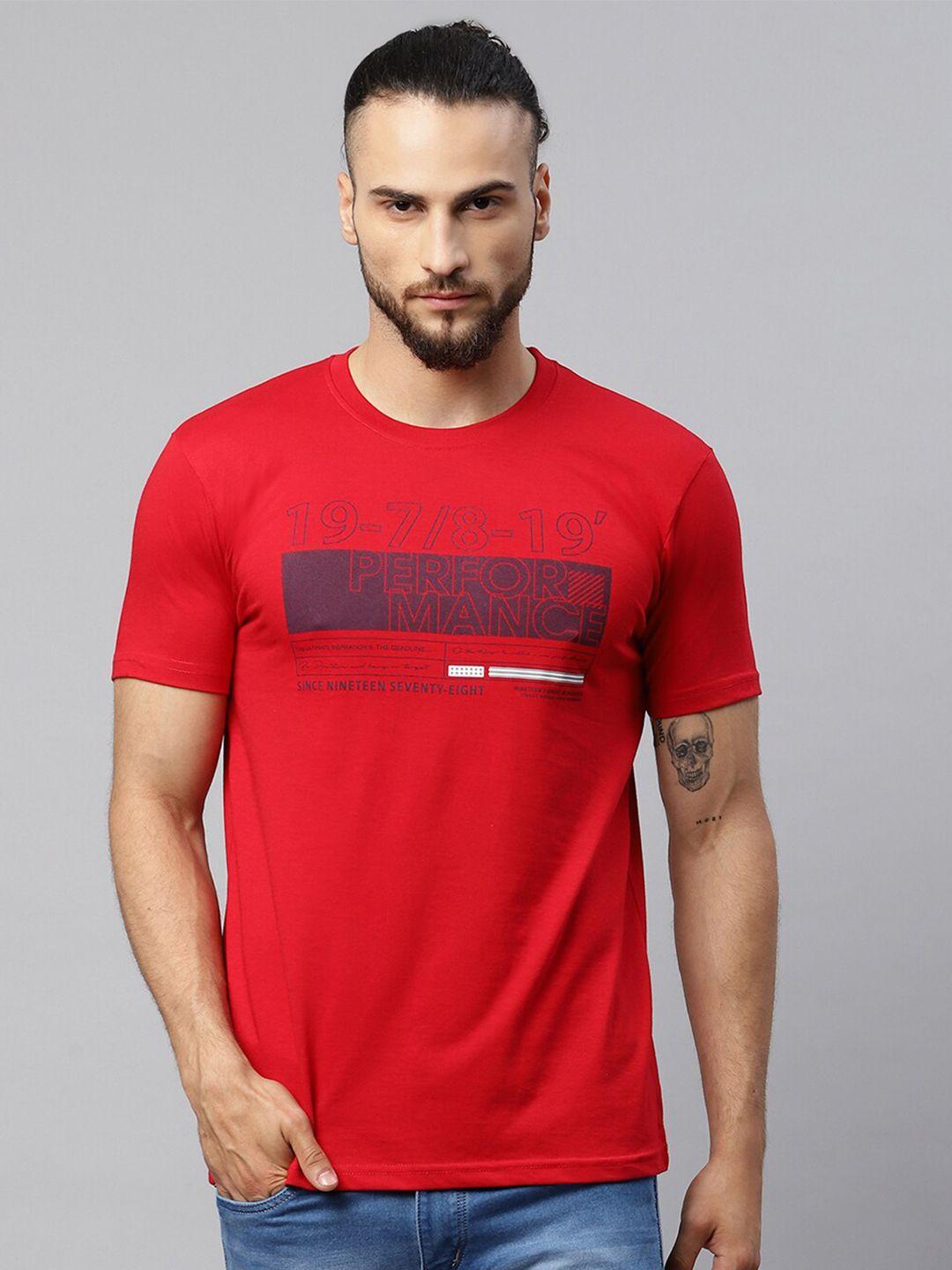 rodamo men red typography printed slim fit cotton t-shirt
