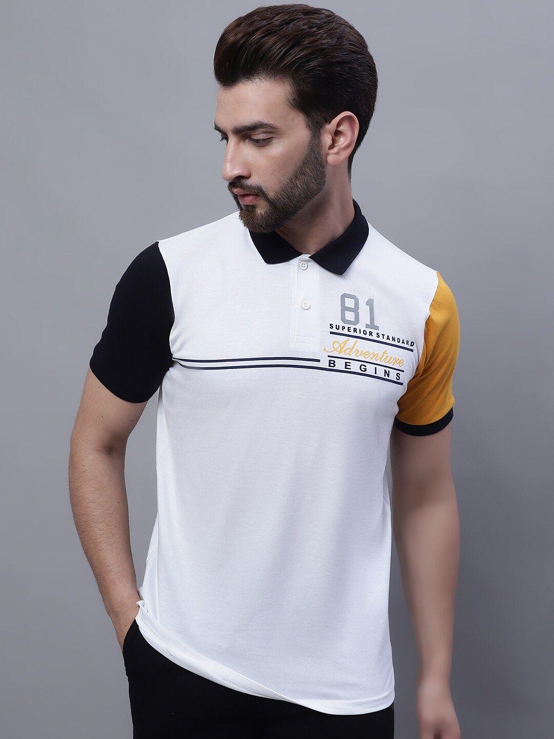 rodamo typography colourblocked polo collar slim fit cotton t-shirt