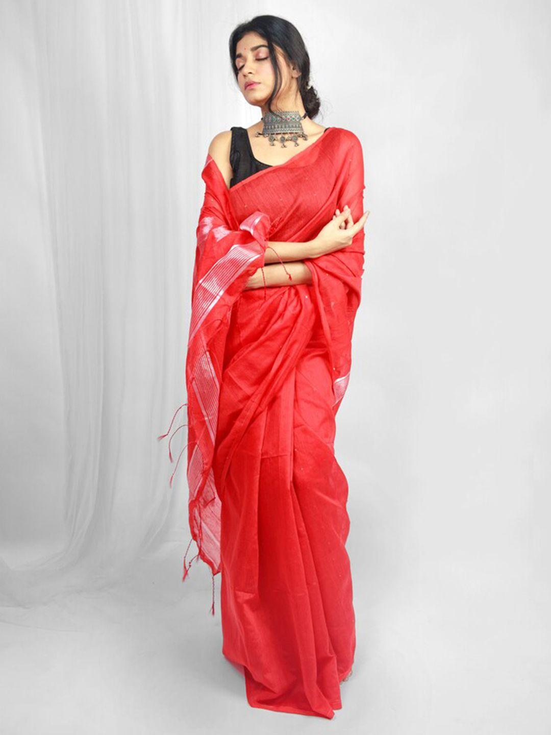 roddur embellished sequinned silk cotton saree