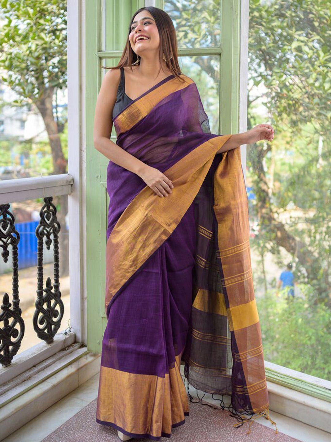 roddur zari pure linen saree