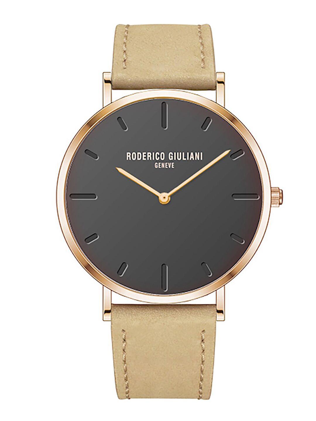roderico giuliani dial & leather straps analogue watch rg-mlea76000003-rose-gold