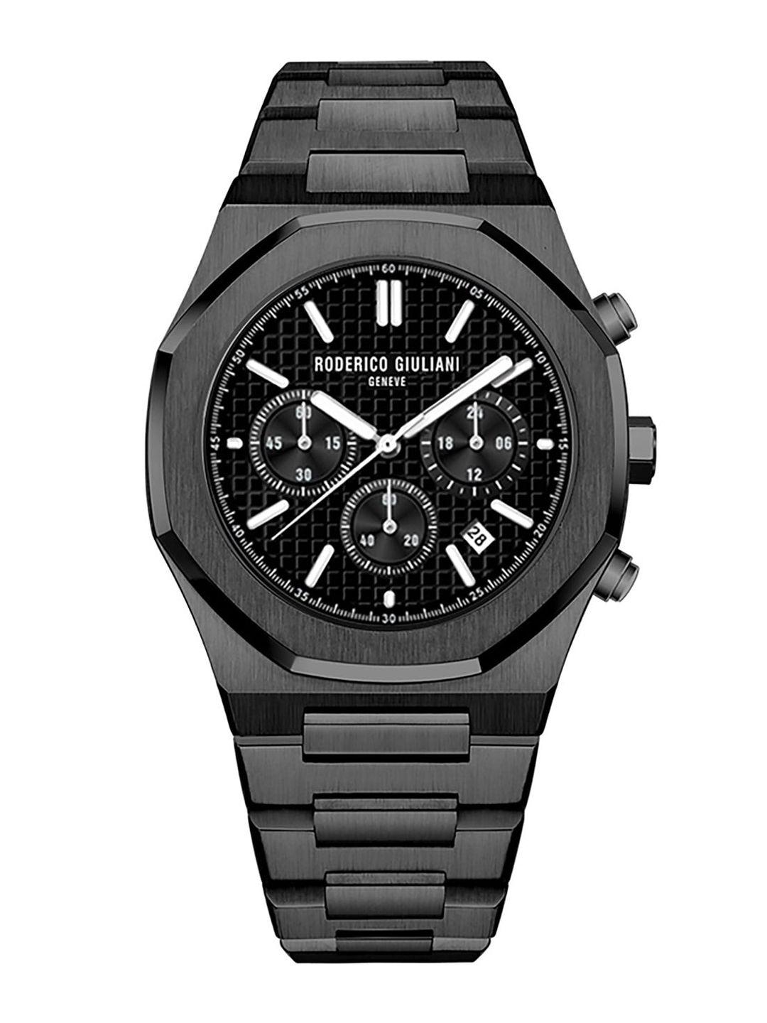 roderico giuliani unisex black dial & black stainless steel straps analogue chronograph watch