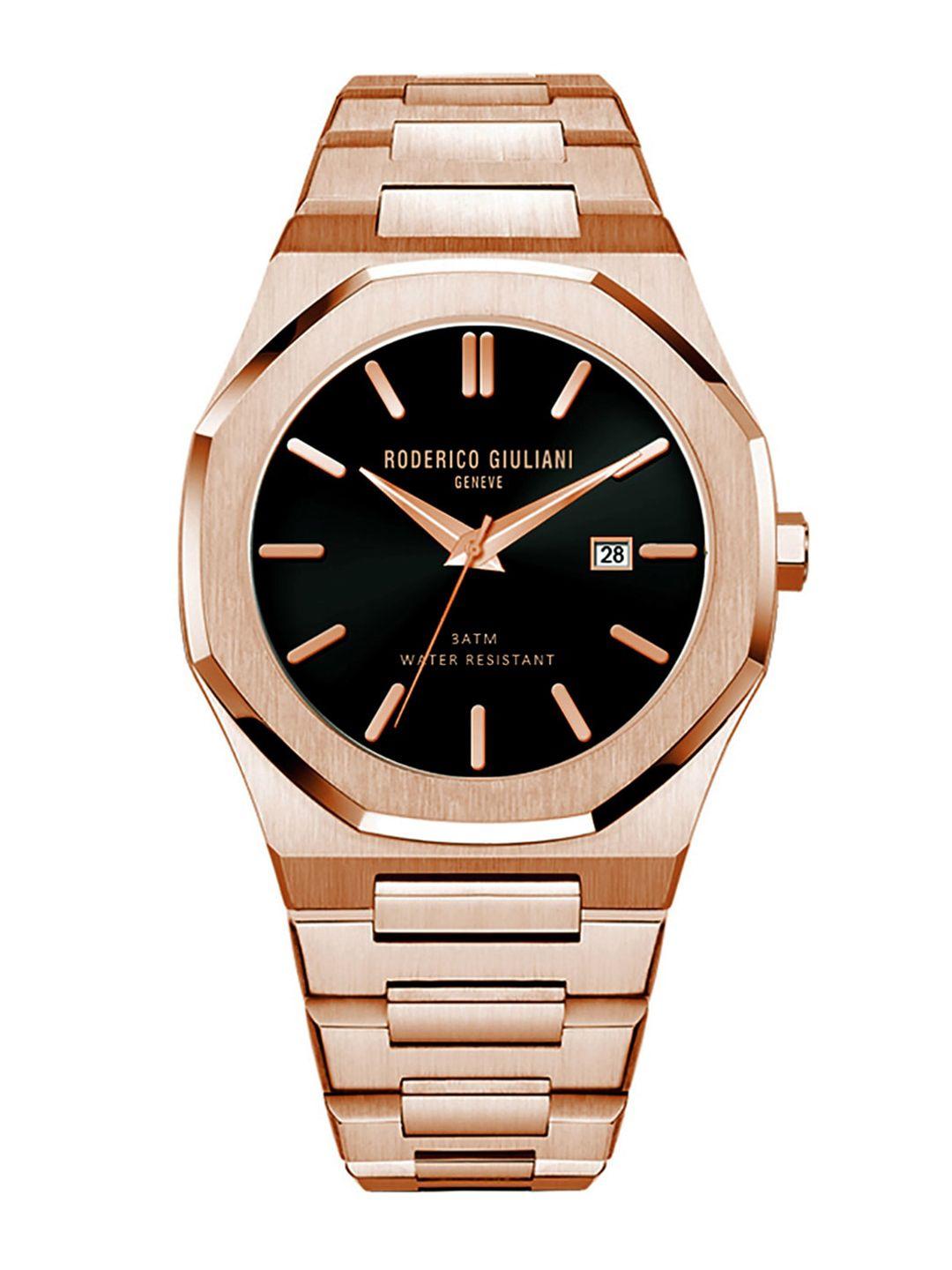 roderico giuliani unisex black dial & rose gold toned analogue watch rg-msta71000003