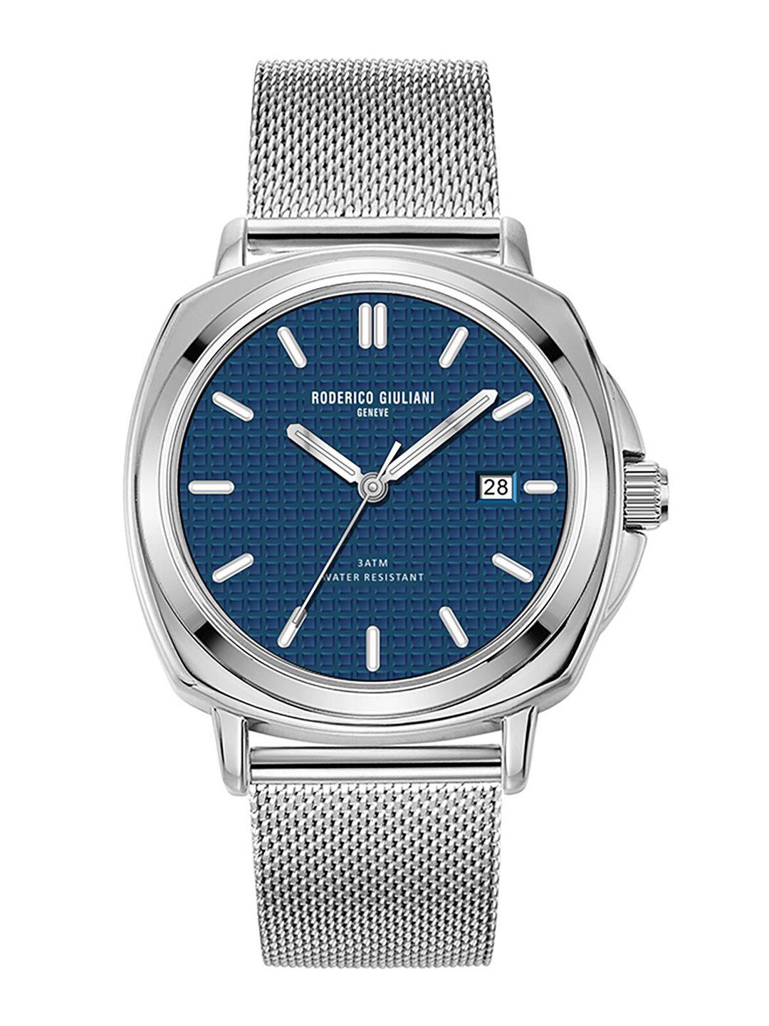 roderico giuliani unisex blue dial & silver toned stainless steel bracelet style straps analogue watch