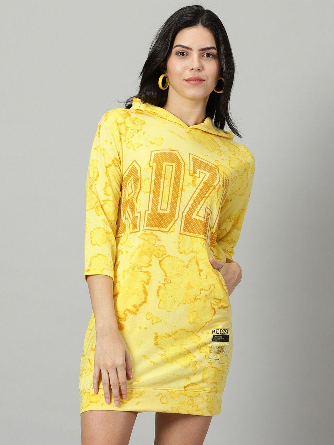 rodzen abstract printed cotton hooded t-shirt dress