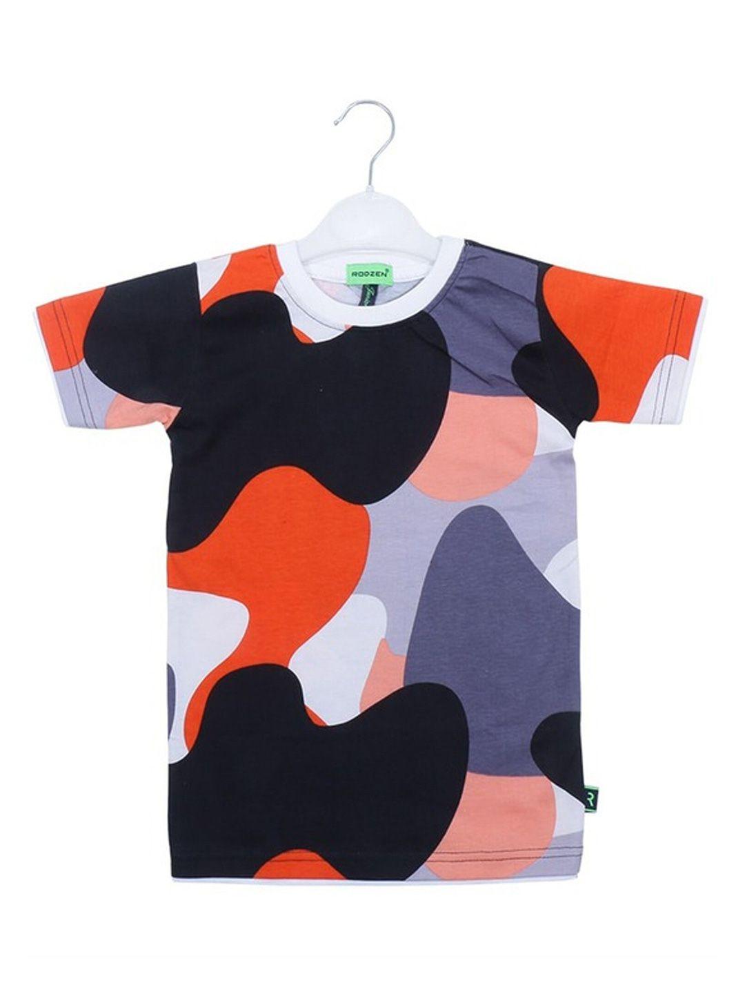 rodzen boys black & orange colourblocked pure cotton t-shirt
