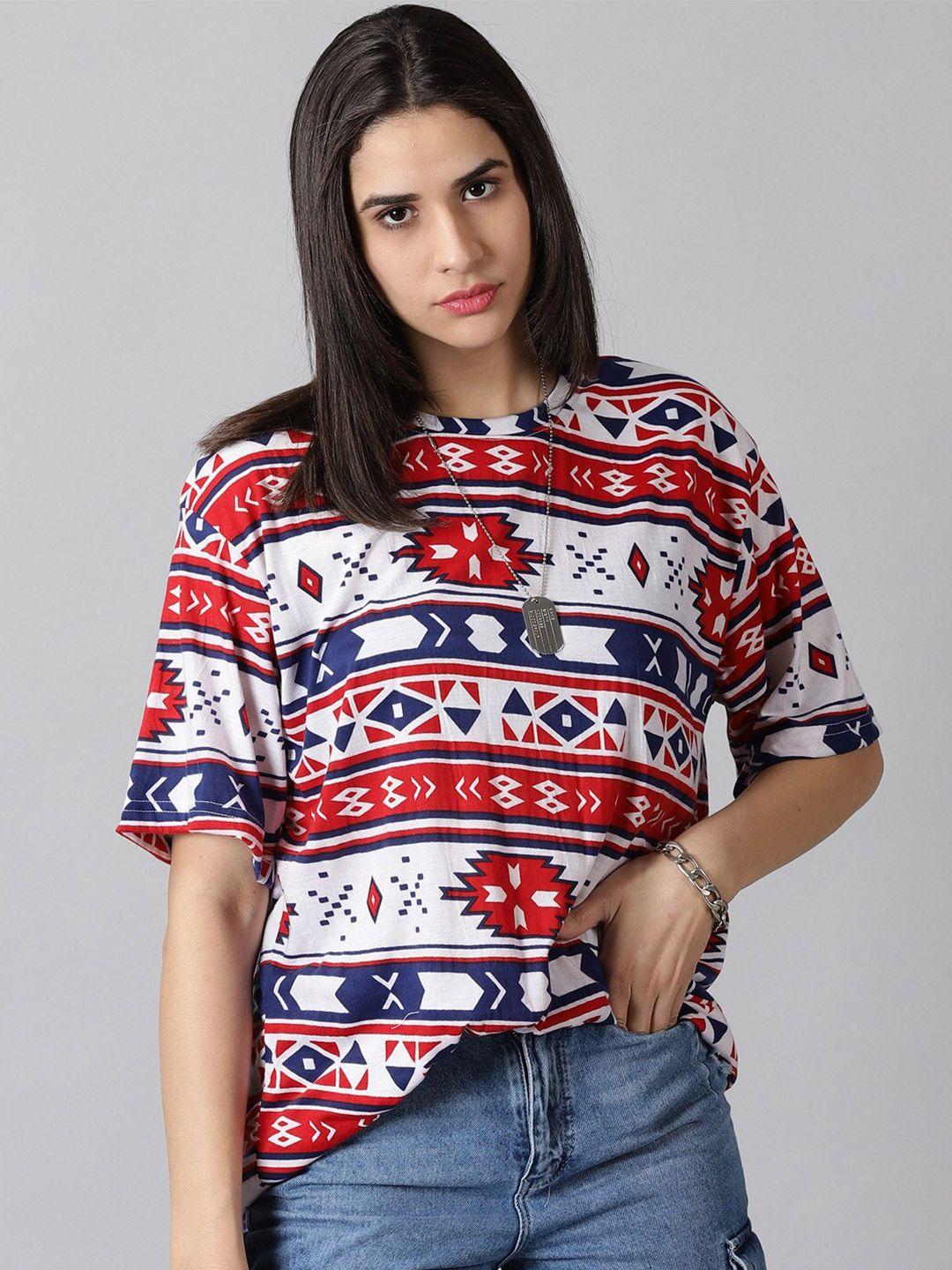 rodzen aztec printed drop-shoulder pure cotton loose fit t-shirt