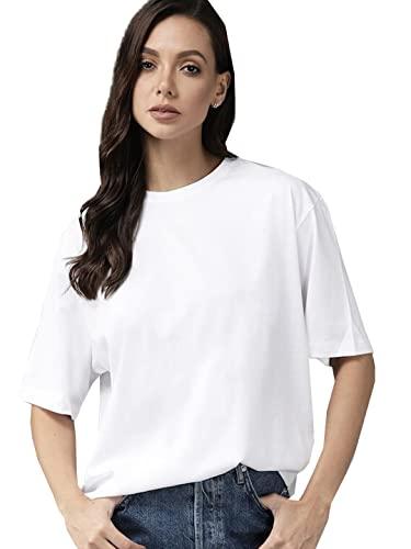 rodzen cotton half sleeve solid basic oversized t-shirt for women/girls (rz01wsolidwhite-m_white_m)