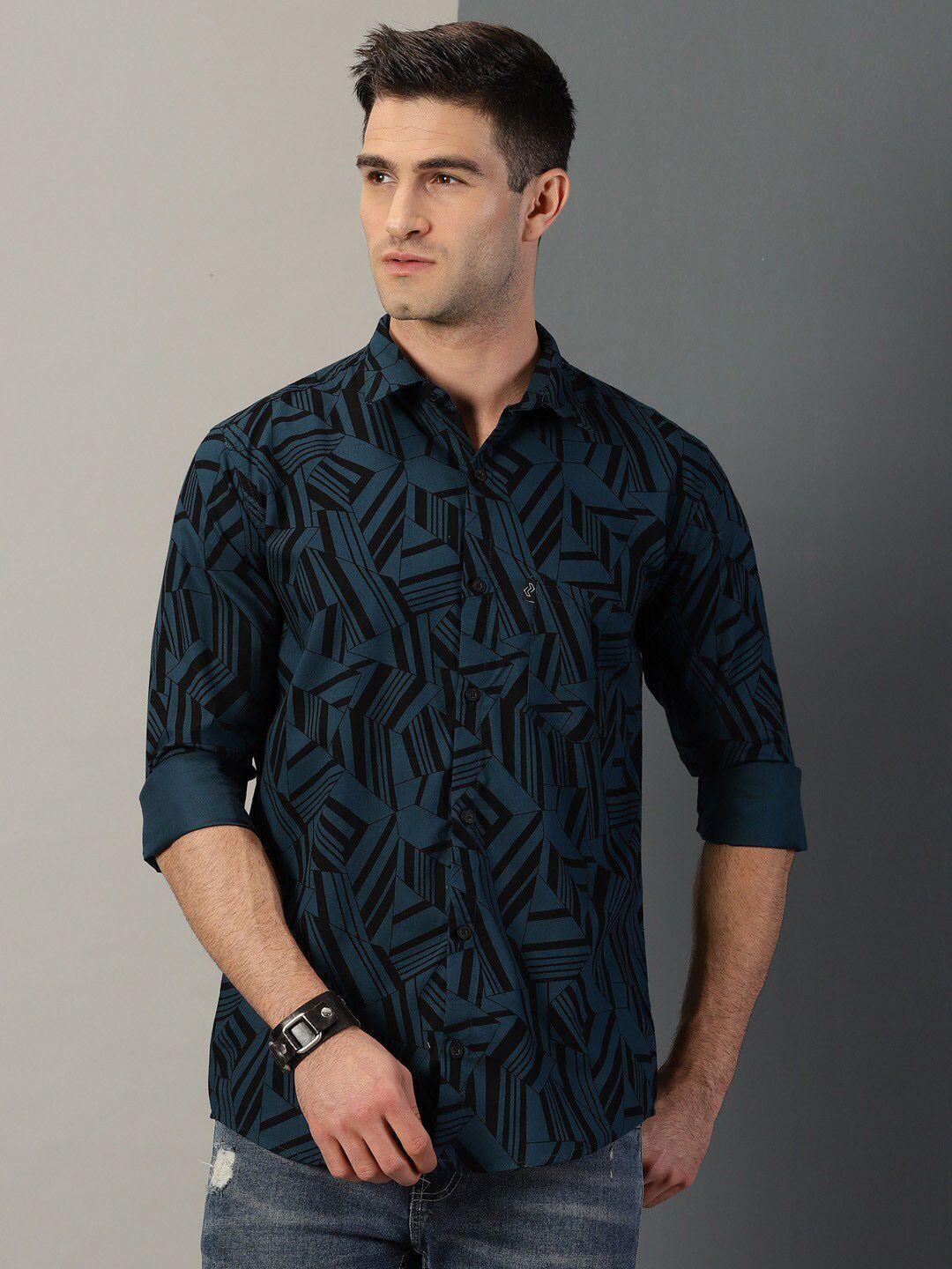 rodzen geometric printed classic regular fit cotton casual shirt