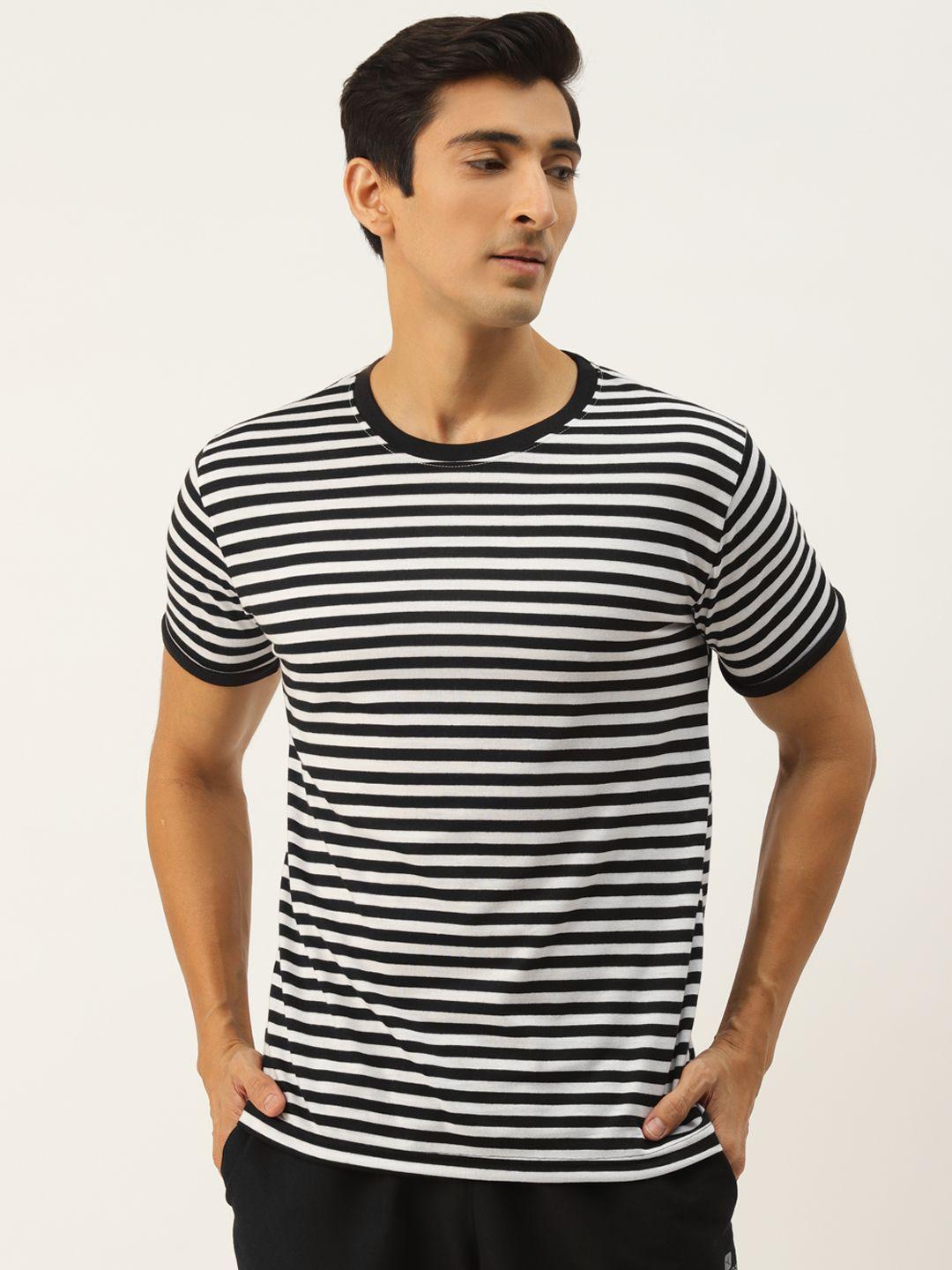 rodzen men black & white striped slim fit t-shirt