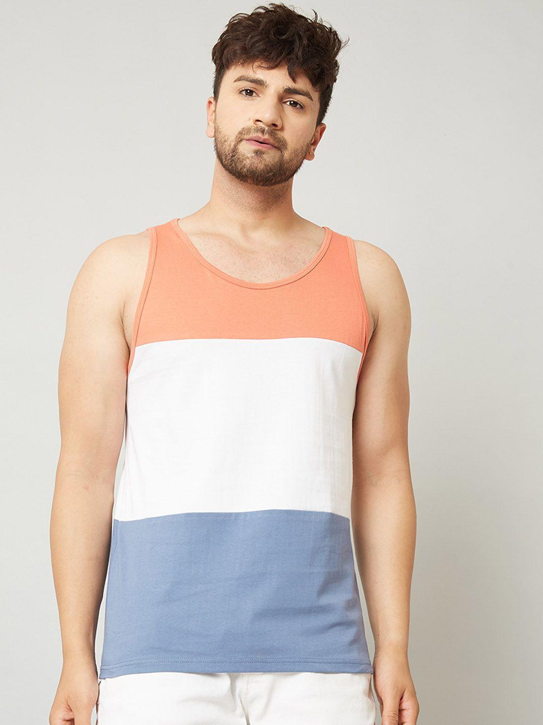 rodzen men colourblocked sleeveless pure cotton t-shirt