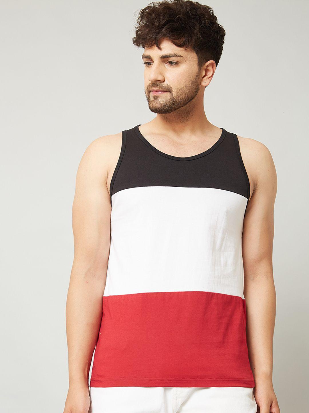 rodzen men colourblocked sleeveless pure cotton t-shirt