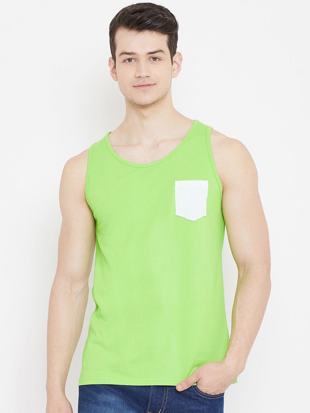 rodzen men fluorescent green solid round neck t-shirt