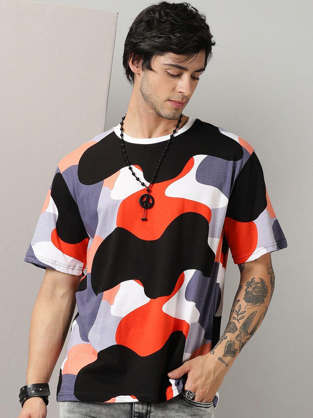 rodzen men multicoloured printed applique loose t-shirt