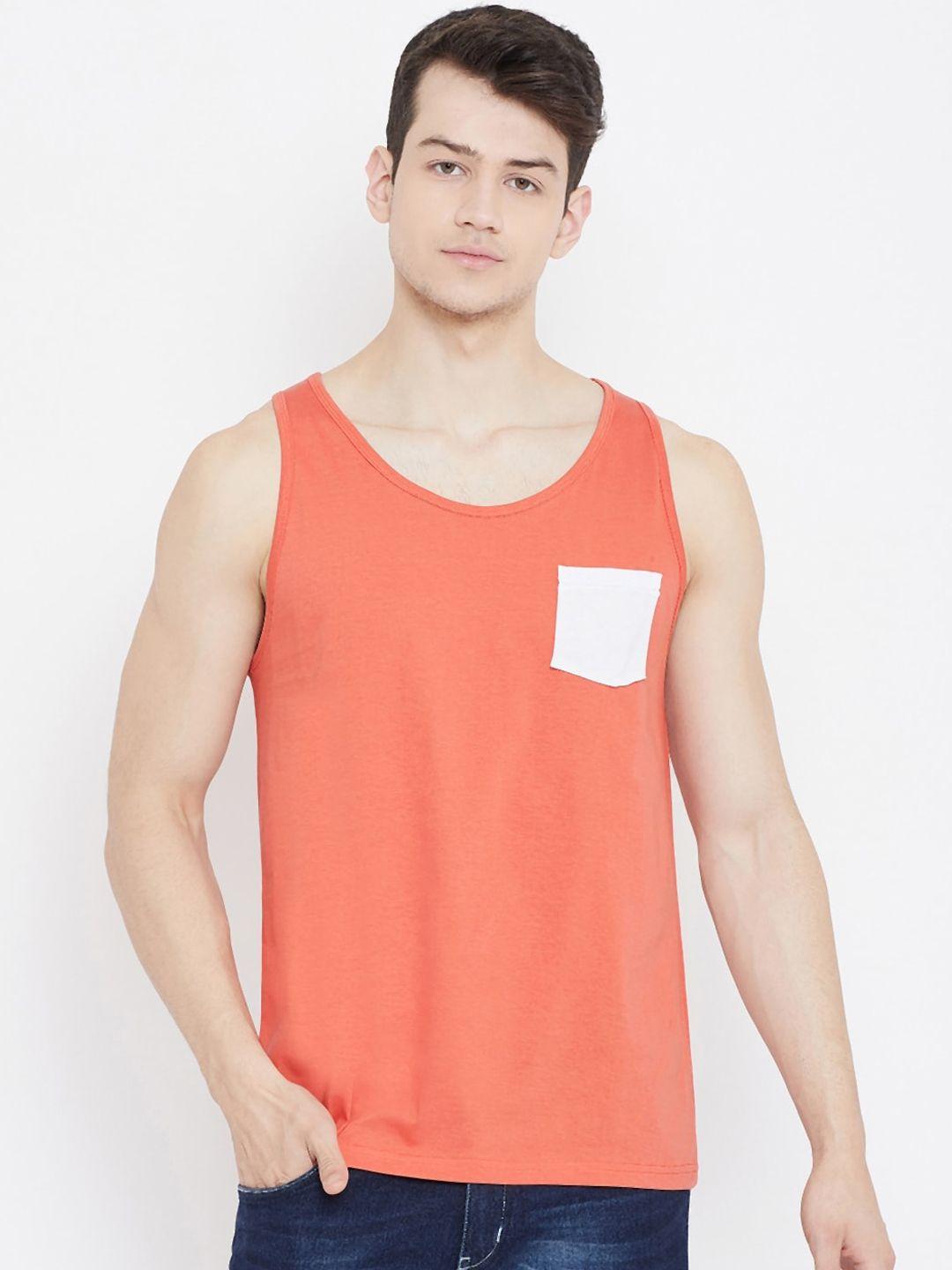 rodzen men orange slim fit solid round neck t-shirt