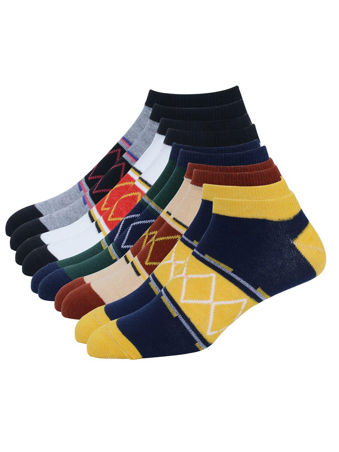 rodzen men pack of 5 colourblocked cotton ankle-length socks