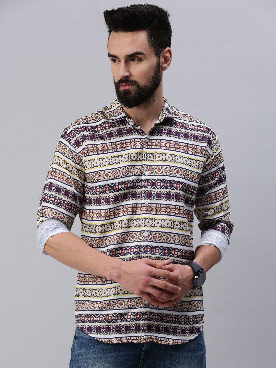 rodzen men standard slim fit printed casual cotton shirt