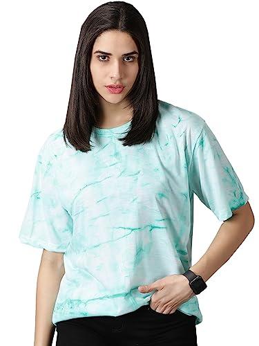 rodzen oversized cotton blend tie-dye loose fit t-shirt for women/girls (green, l)