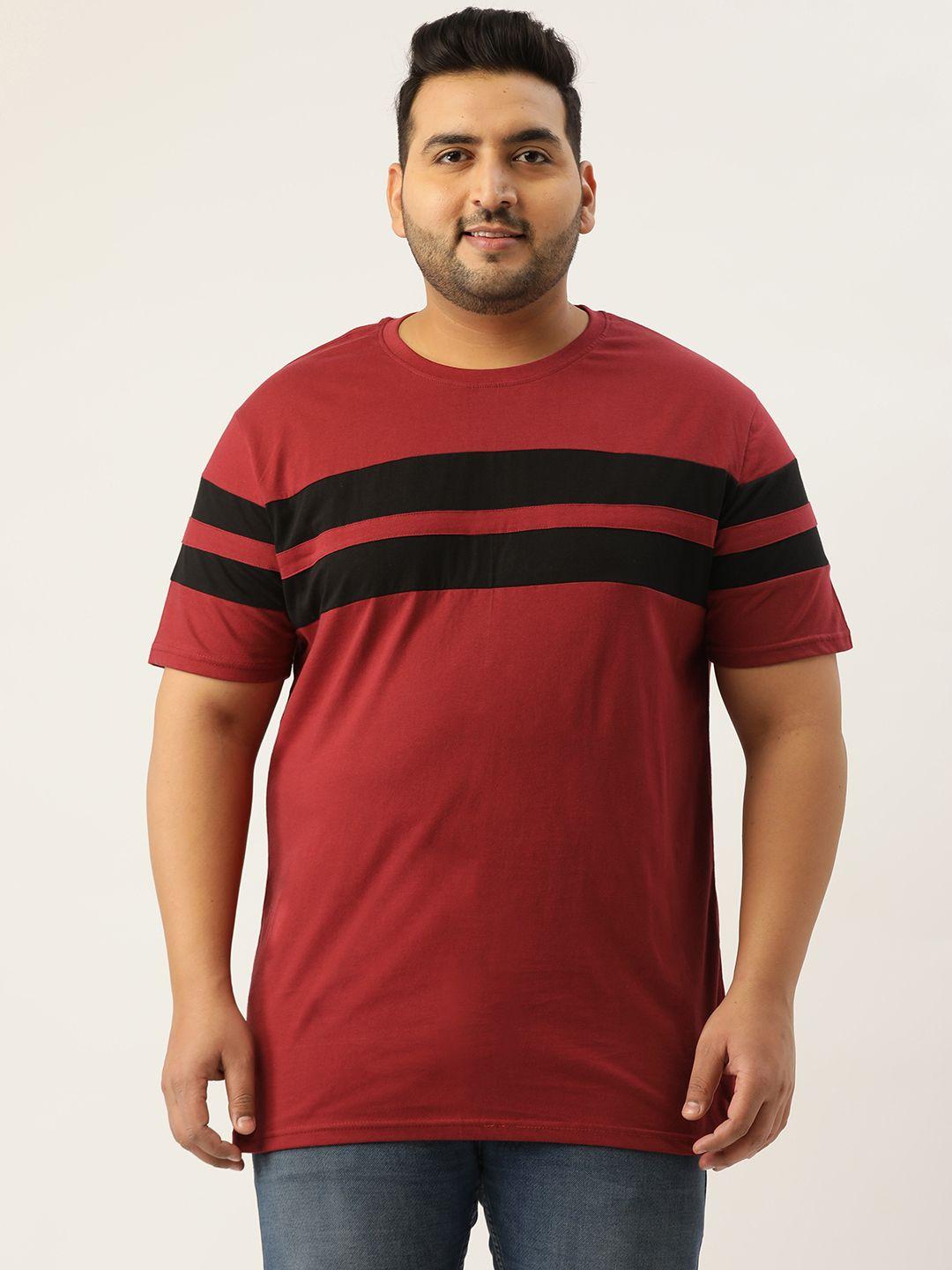 rodzen plus size men maroon & black colourblocked t-shirt